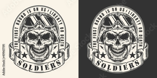 Soldier skull monochrome vintage logotype