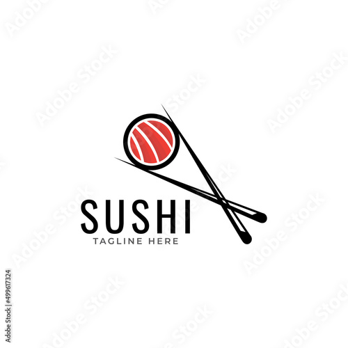 Sushi logo template for Japanese food cafe with salmon sushi
