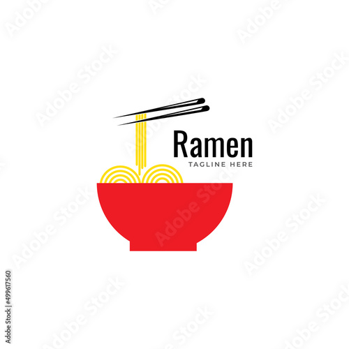 Ramen logo with Japanese text that is interpreted as Ramen, Japanese food Ramen, Vector Logo Template, Japanese restaurant, Ramen restaurant, food icon, design flat illustration