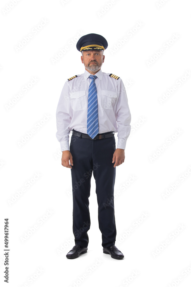 Airline first pilot on white Airline first pilot on white