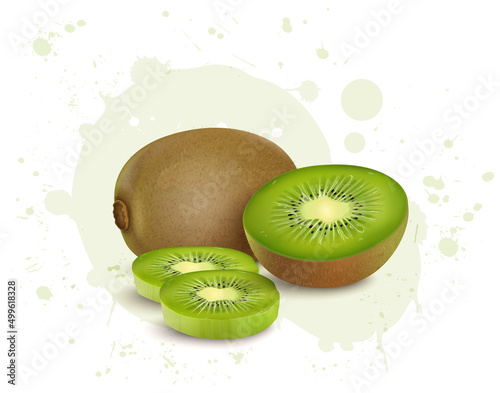 Fresh Kiwi Fruit vector illustration with half piece of kiwi and Kiwi slices