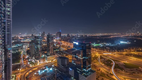 Wallpaper Mural Aerial view of media city and al barsha heights district area all night timelapse from Dubai marina. Torontodigital.ca
