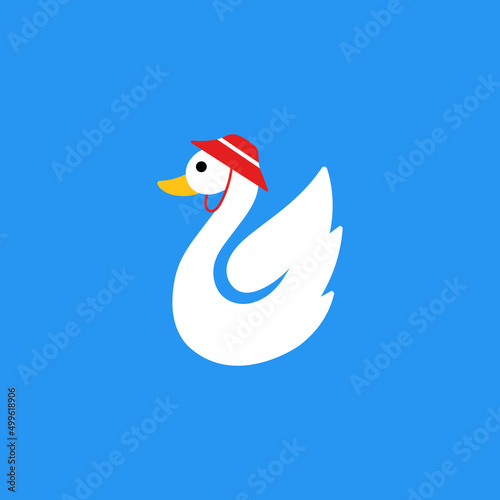 White swan mascot logo design. Playful swan character icon vector illustration.