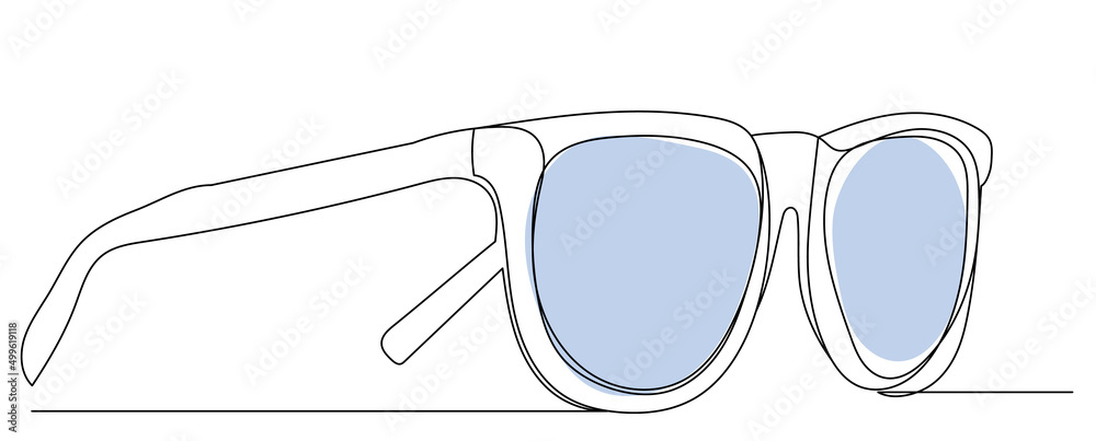 glasses drawing by one continuous line, sketch, vector - obrazy, fototapety, plakaty 