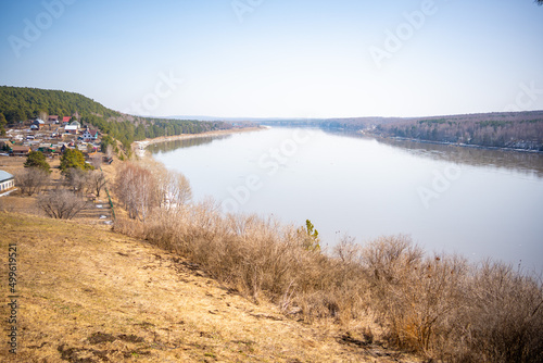 View from the shore of open-air museum Tomsk pisanitsa located north-west of Kemerovo on the right bank of the Tom River in Western Siberia, Russia.  photo