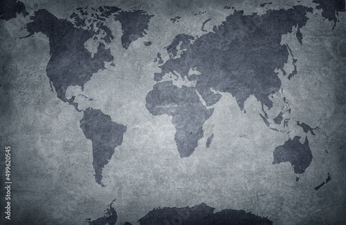 Fototapeta Naklejka Na Ścianę i Meble -  World map on old grunge gray blue background