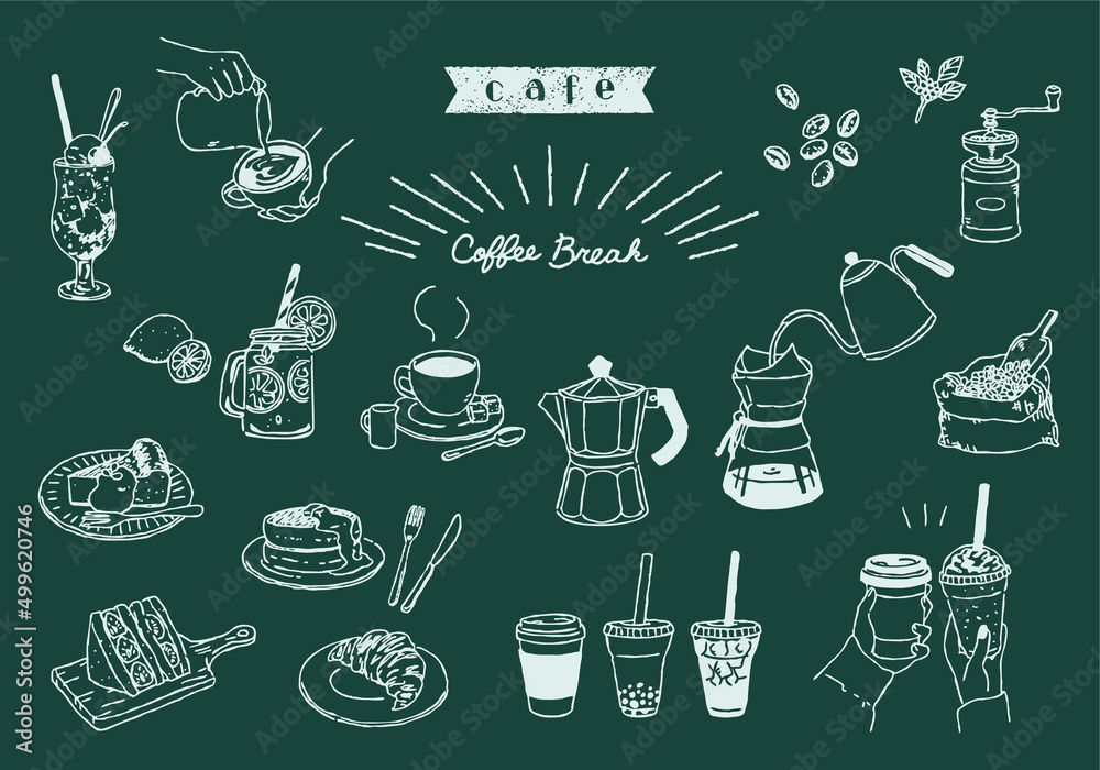 カフェ 線画イラストセット チョークアート Stock Vector Adobe Stock カフェ 線画イラストセット チョークアート Stock Vector Adobe Stock