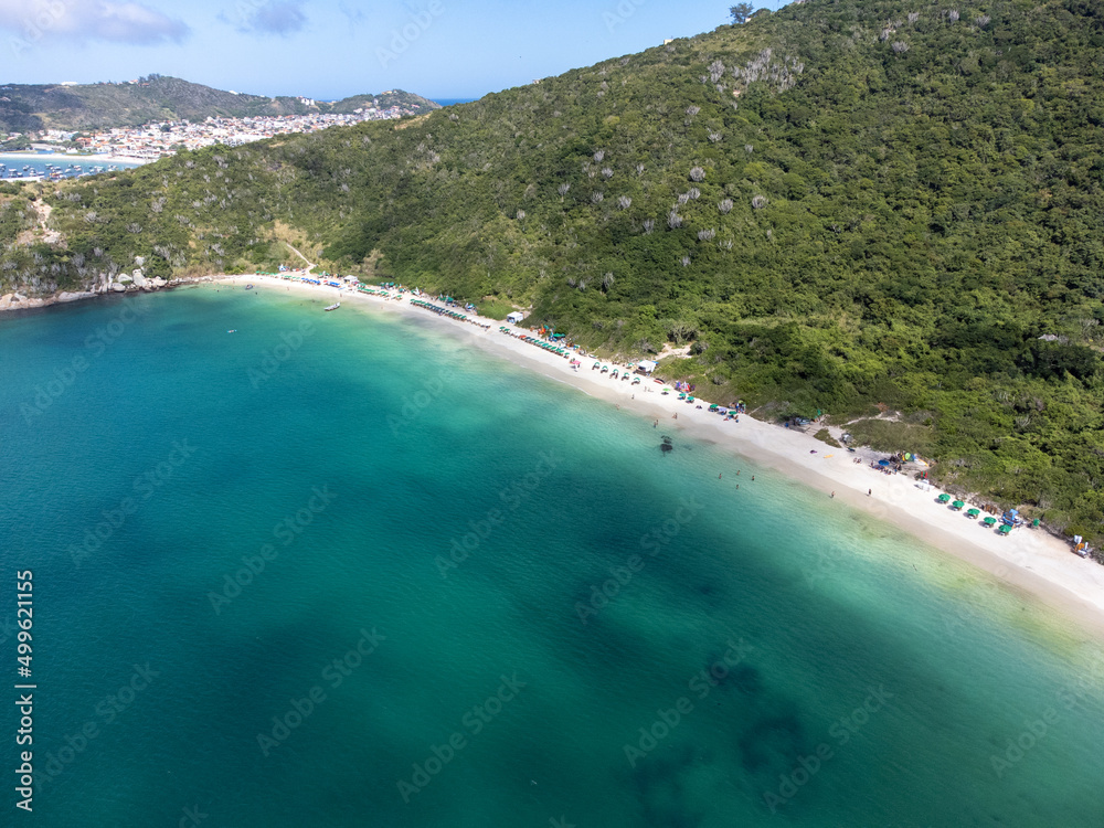 unbelievable beach with transparent turquoise water, Praia do Forno, Arraial do Cabo, Rio de Janeiro, Brazil - drone aerial view in the middle of nature - caribbean style