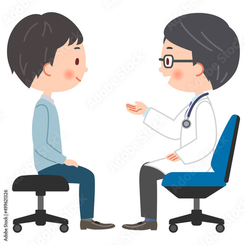 診察する医師と患者の男性のイラスト