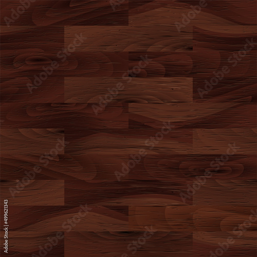 Realistic Dark Brown Wood textured seamless pattern. Wooden plank, board, natural brown floor or wall repeat texture. Vector print for design, flat interior, decor, photo background.