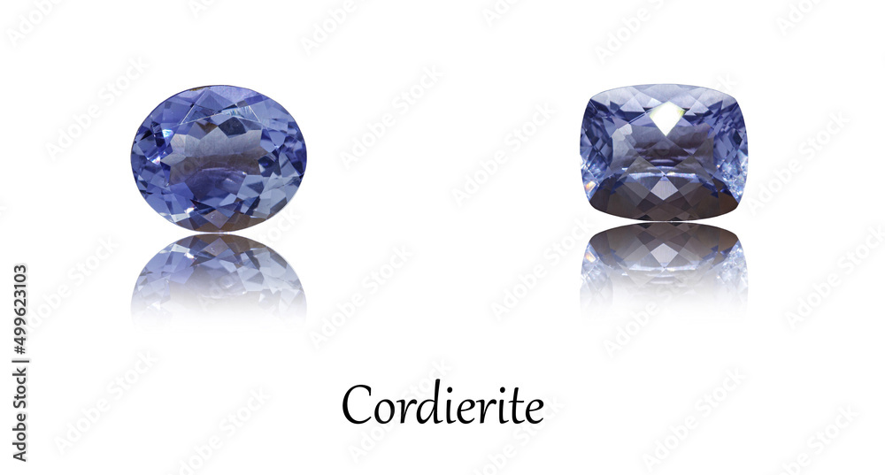 collection of macro mineral stones, a set of faceted Cordierite precious minerals on a white background collection of macro mineral stones, a set of faceted Cordierite precious minerals on a white background