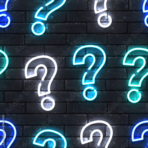 Vector realistic isolated neon sign of seamless pattern with questions for template decoration and covering on the wall background.