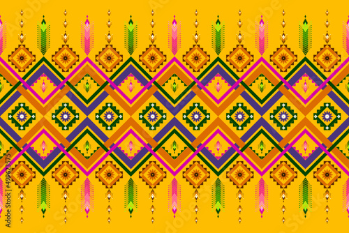 Gemetric ethnic oriental ikat pattern traditional Design for background,carpet,wallpaper,clothing,wrapping,batic,fabric,vector. Decorative strip for textiles.