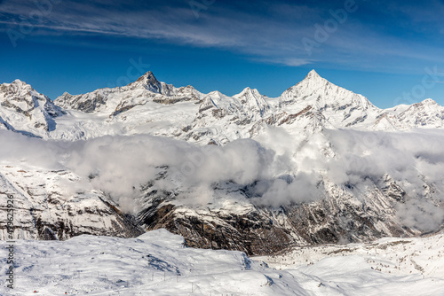 Top of Gornergrate mountain range with snow and cloud, Zermatt, Switzerland. © jack-sooksan