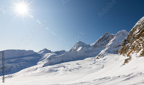 Snow-capped mountain and slope in Jungfrau, Interlaken, Switzerland. © jack-sooksan