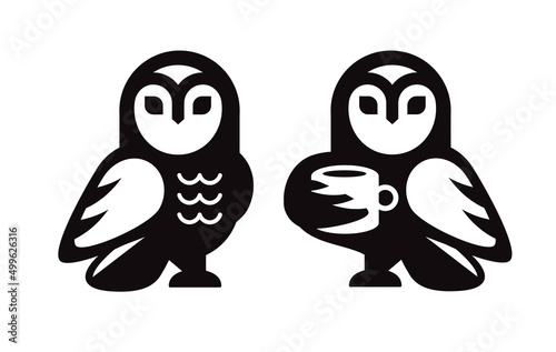 barn owl holding cup of coffee icon vector