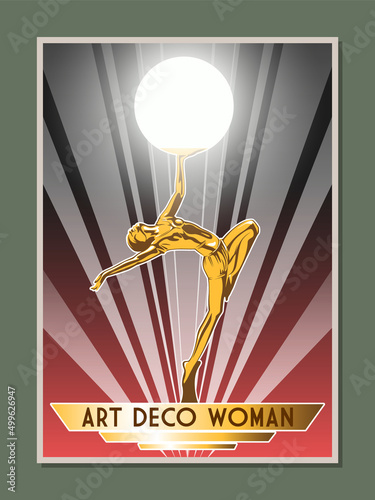 Art Deco Woman Figure Vintage Poster. 1920s Retro Style Sculpture Illustration
