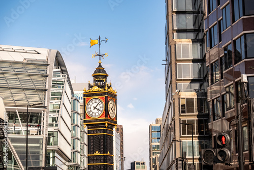 Westminster, London- Glass office buildings and Little Ben clock on Victoria Street  photo