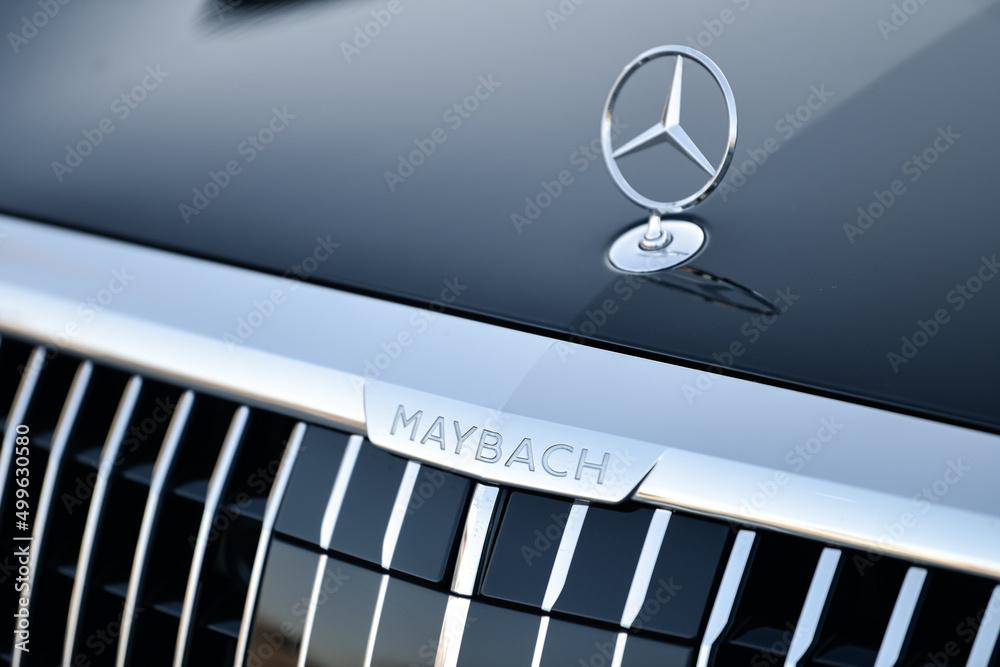 The Logo Sign Of A Mercedes Benz Maybach Premium Car. Luxury Cars Industry.  Romania, 2022. Stock Photo | Adobe Stock