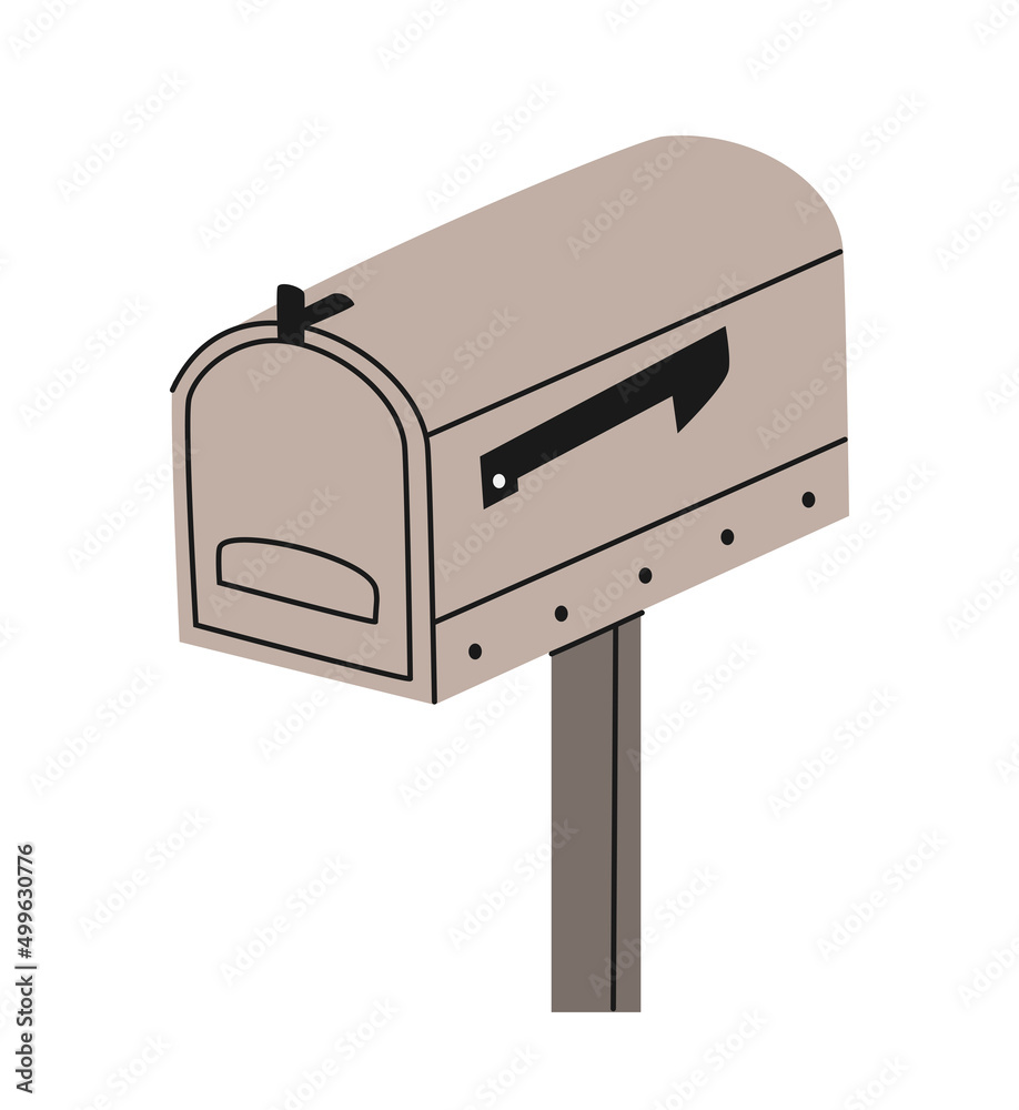 Hand drawn cute cartoon illustration of mailbox. Flat vector mail sticker in simple colored doodle style. Post, correspondence, icon or print. Isolated on white background. Hand drawn cute cartoon illustration of mailbox. Flat vector mail sticker in simple colored doodle style. Post, correspondence, icon or print. Isolated on white background.