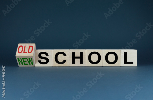 Old school or new school. Cubes form words Old school or new school