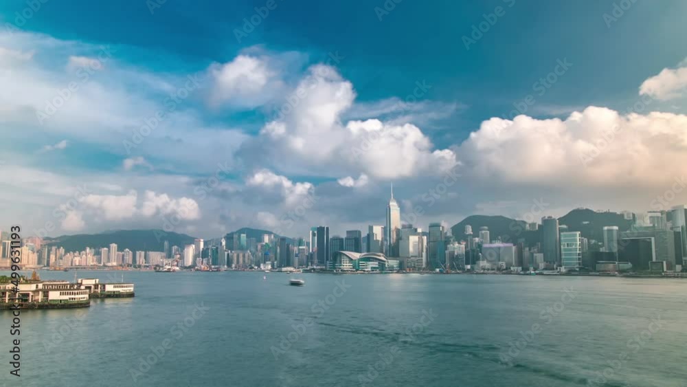 Hong Kong Harbor panoramic cityscape timelapse Hong Kong Harbor panoramic cityscape timelapse