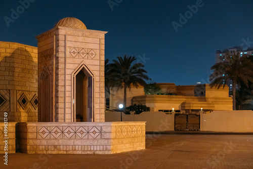 Night View Of Al Remeila Mosque In Ajman, United Arab Emirates. Details. photo