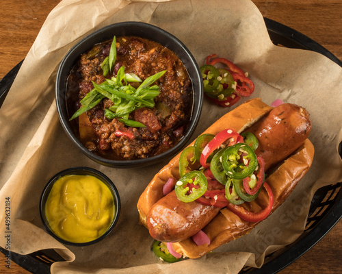 Bratwurst, Chilli, and Mustard