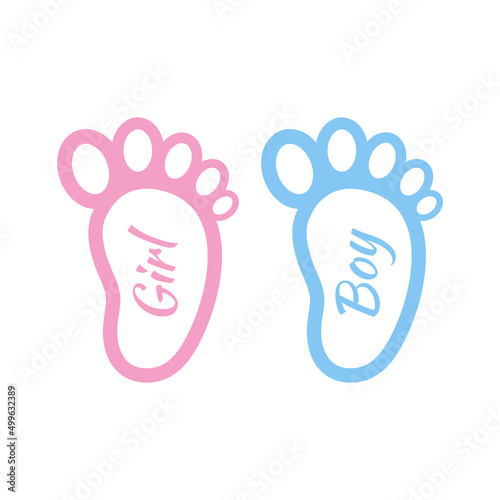 Baby footsteps vector illustration set - pairs of pink and blue footprints in flat style.