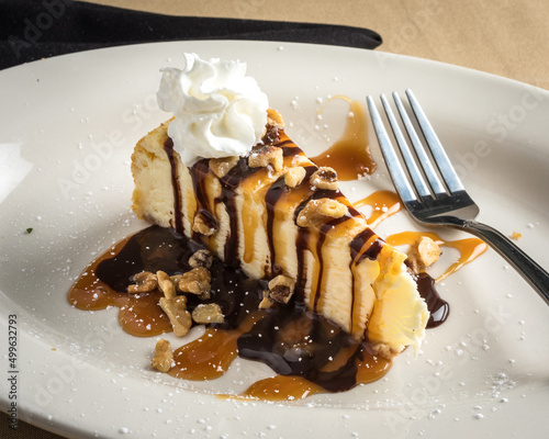 Turtle Cheesecake on a White Plate