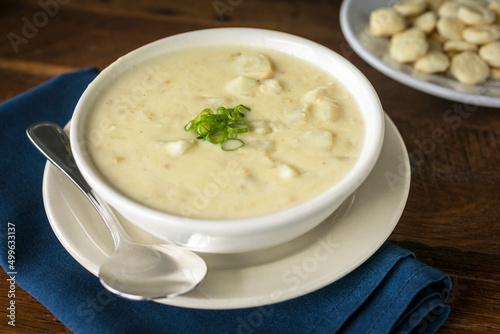Clam Chowder on a Wooden Table