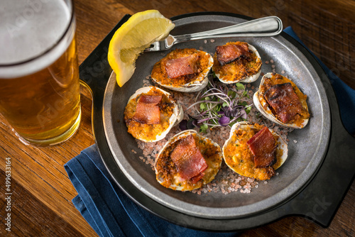 Clams Casino on a Wooden Table