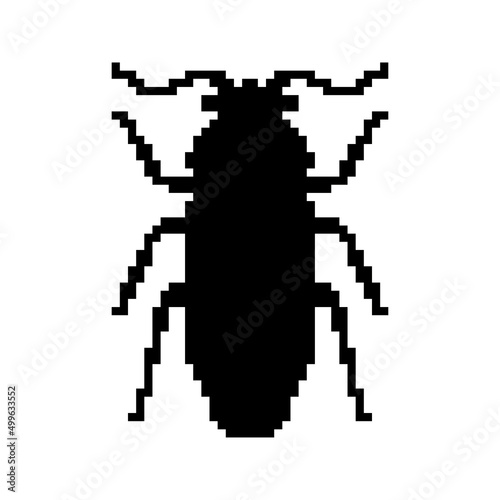 Vector pixel bug icon. Computer virus pictogram. Black cockroach icon isolated on white background.  Internet security theme.
