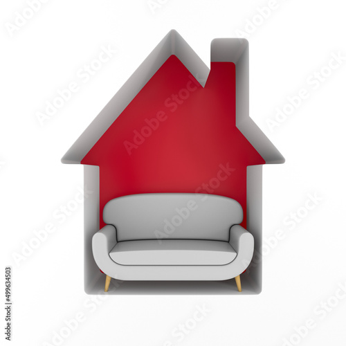 red house and leather sofa ...