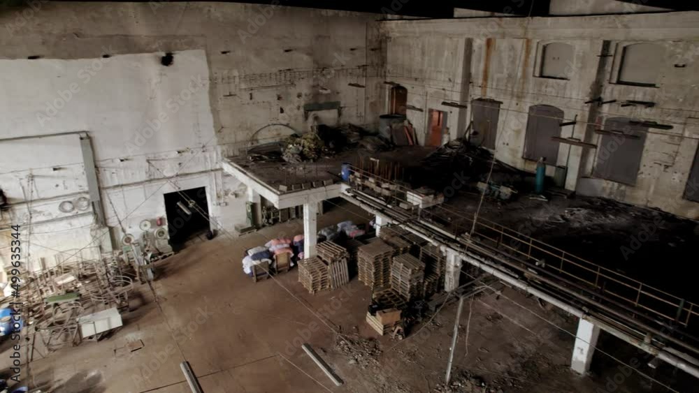 Aerial panorama of the interior of an abandoned production plant Aerial panorama of the interior of an abandoned production plant