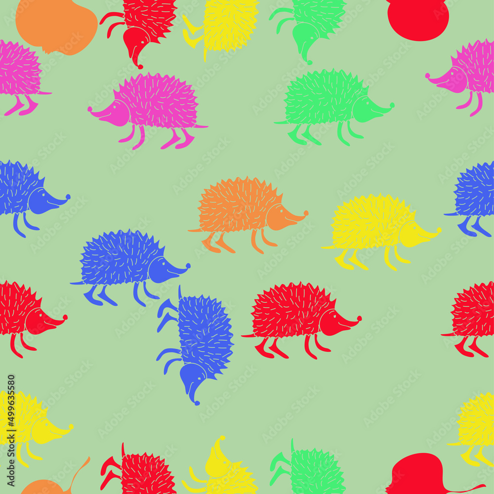 Seamless stylized colored hedgehogs. Hand drawn. Seamless stylized colored hedgehogs. Hand drawn.