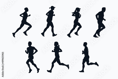 collection of silhouettes of running people