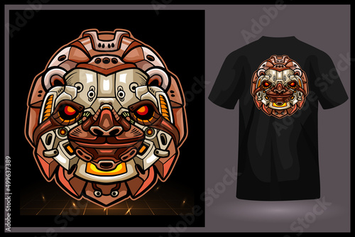 Sloth head robot mascot. esport logo design with t-shirt preview