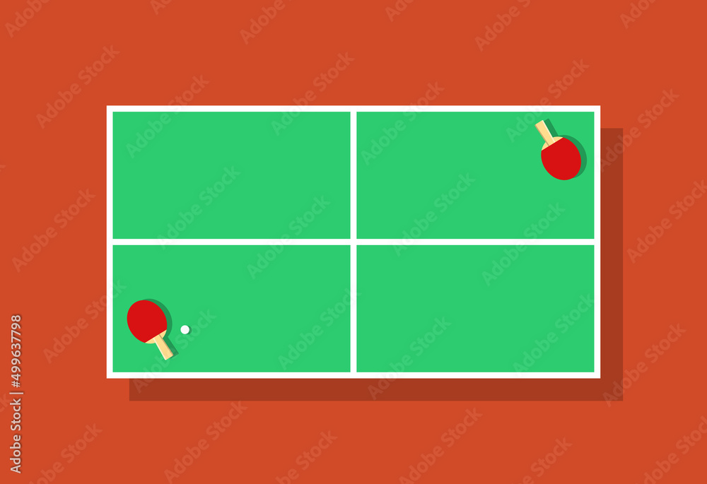 Ping pong table. Tennis table with racket and ball. Top view equipment ...