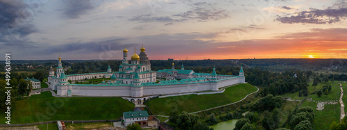 Sunset panoramic aerial view of New Jerusalem Monastery. Istra, Moscow Oblast, Russia. photo