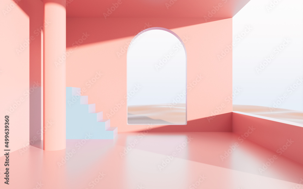 Empty room with stairs, 3d rendering.