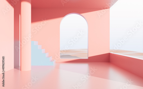 Empty room with stairs, 3d rendering.