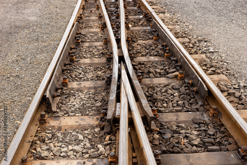 Obraz premium Railway tracks and switch of the narrow gauge railway