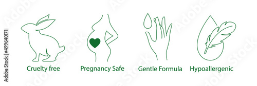 Stretch Mark Prevention Cream packaging icon set cruelty free, pregnancy-safe, gentle formula, hypoallergenic  photo