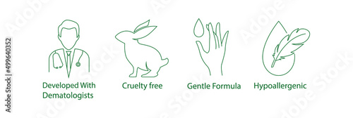 Stretch Mark Prevention Cream packaging icon set developed with dermatologist, cruelty-free, gentle formula, hypoallergenic 