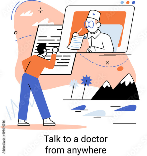 Online medical services mobile application consultation and prescription medicine professional doctor connecting and giving consultation for patient anywhere telemedicine metaphor, health care program