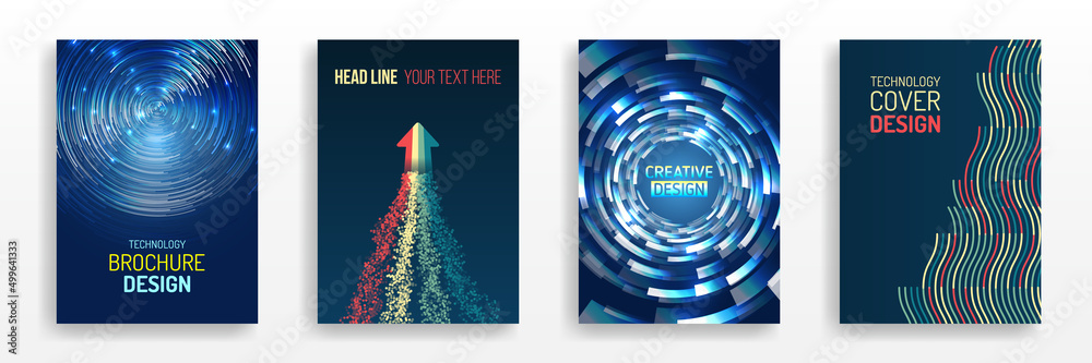 Futuristic layout for presentation, poster, leaflet, annual report, a4 size. Abstract vector template in hi-tech style. Modern cover design using tech elements and data visualization.
