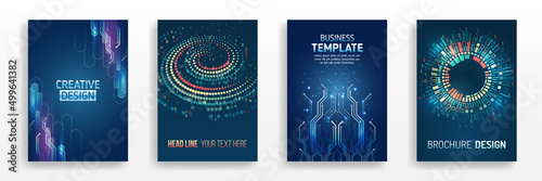 Abstract vector template in hi-tech style. Modern cover design using tech elements and data visualization. Futuristic layout for presentation, poster, leaflet, annual report, a4 size.