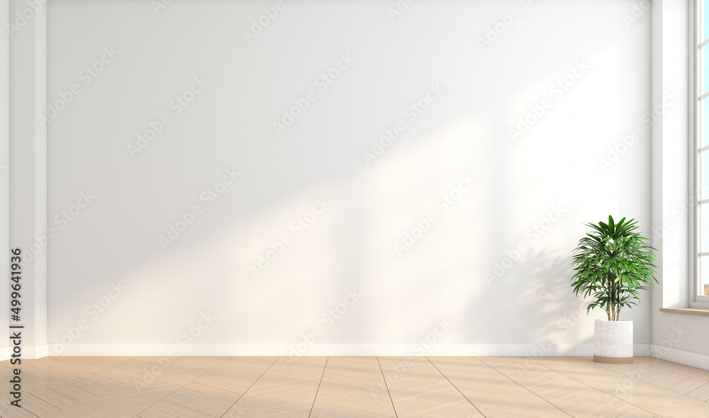 Minimalist empty room with white wall and wooden floor and indoor green plants. 3d rendering Minimalist empty room with white wall and wooden floor and indoor green plants. 3d rendering