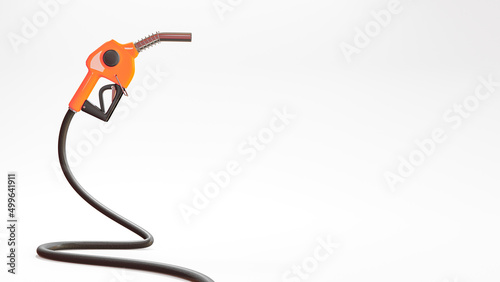 Orange fuel nozzle for car on white background. Space for banner and logo, 3D Render. photo